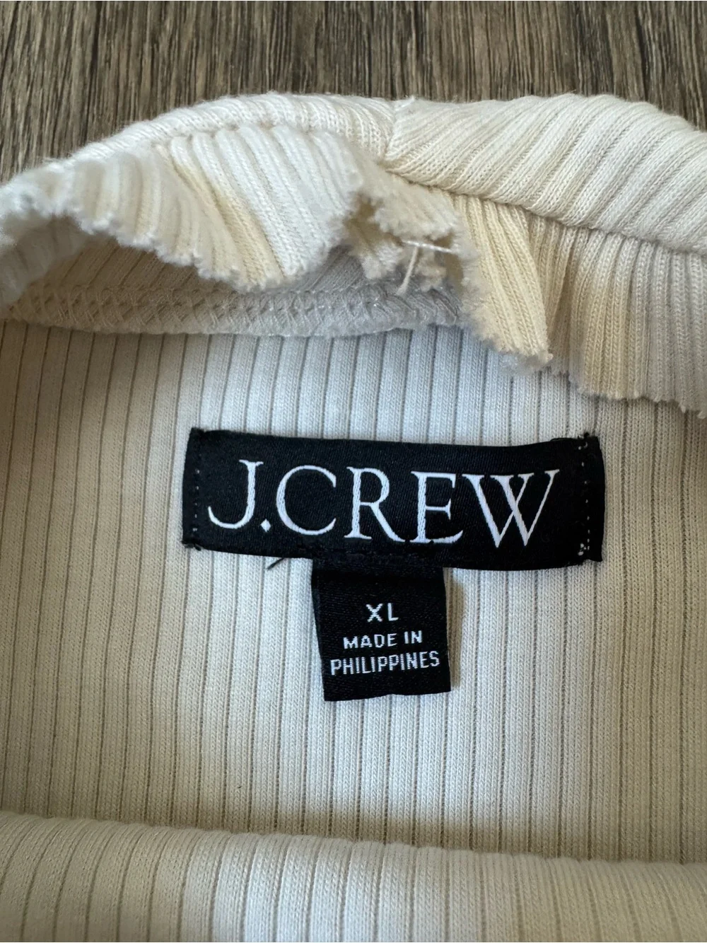 J. Crew Vintage Cream Ruffle Mock Neck Ribbed Long-Sleeve Top Women’s XL